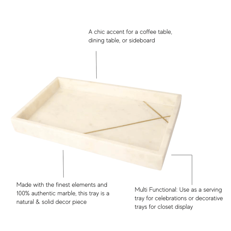White Marble Vanity Tray with Gold Inlay