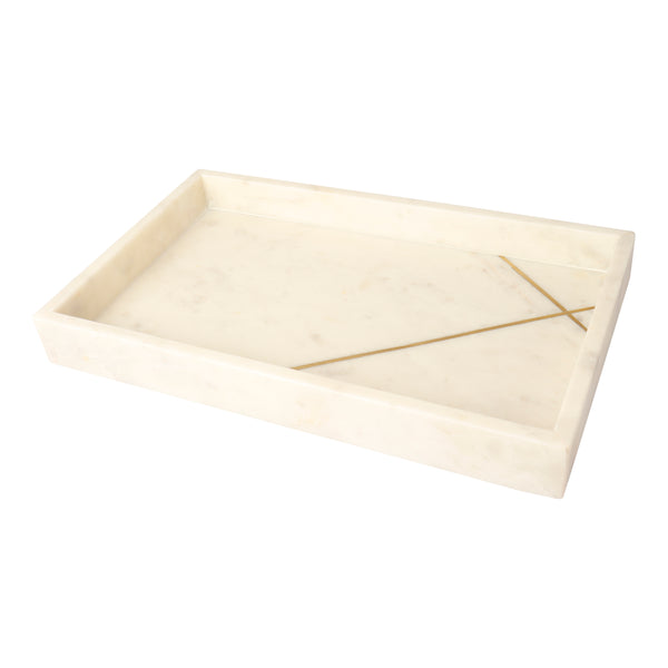 White Marble Vanity Tray with Gold Inlay