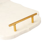 Fatehpore - White Marble Decor/ Serving Tray with Golden Handles